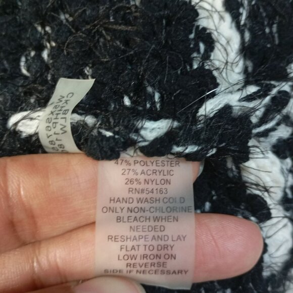 Calvin Klein Cardigan Womens Black & White Fuzzy Striped Open-Front Sweater - Picture 4 of 9